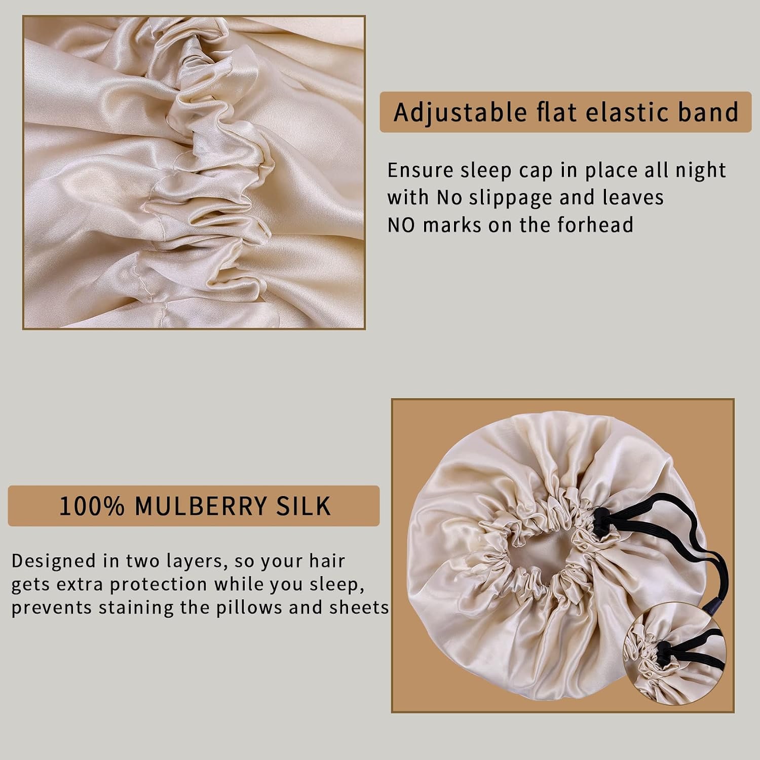 Beige 22 Momme Silk Bonnet