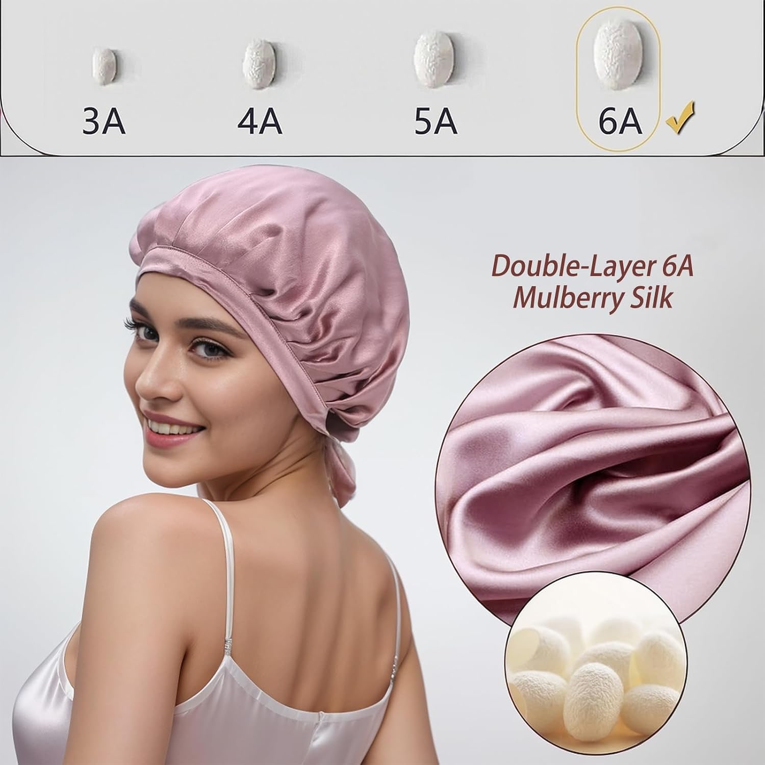 Pink 19 Momme Double Layer Mulberry Silk Bonnet