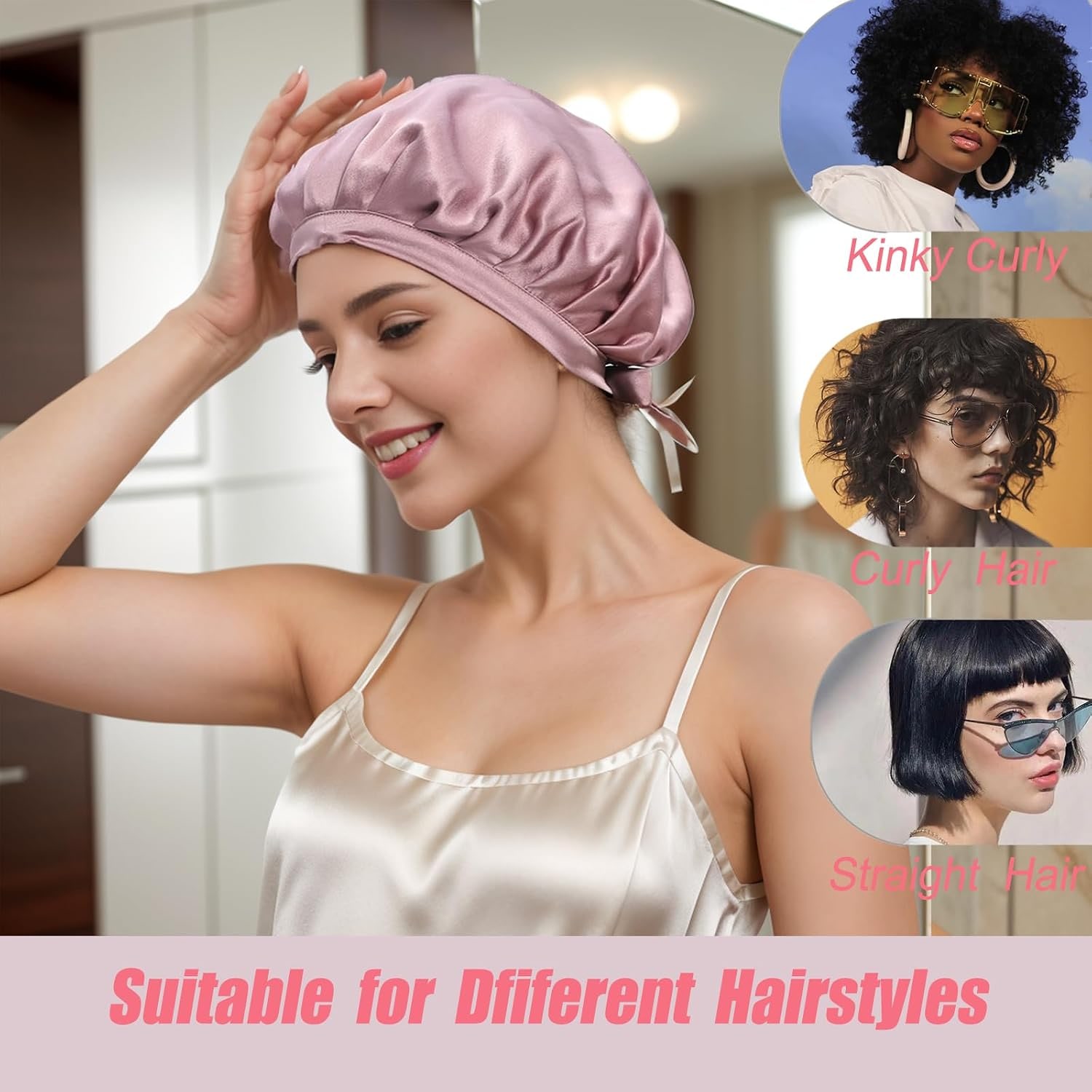 Pink 19 Momme Double Layer Mulberry Silk Bonnet