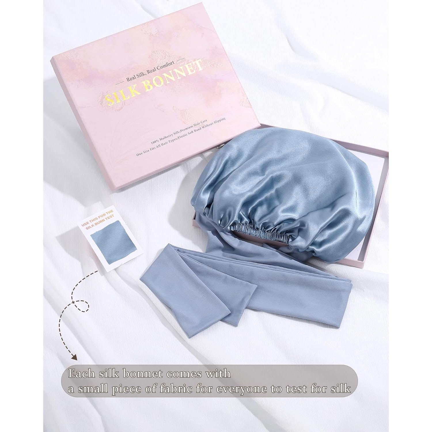 Reversible Mulberry Silk Bonnet in Haze Blue and Sky Blue