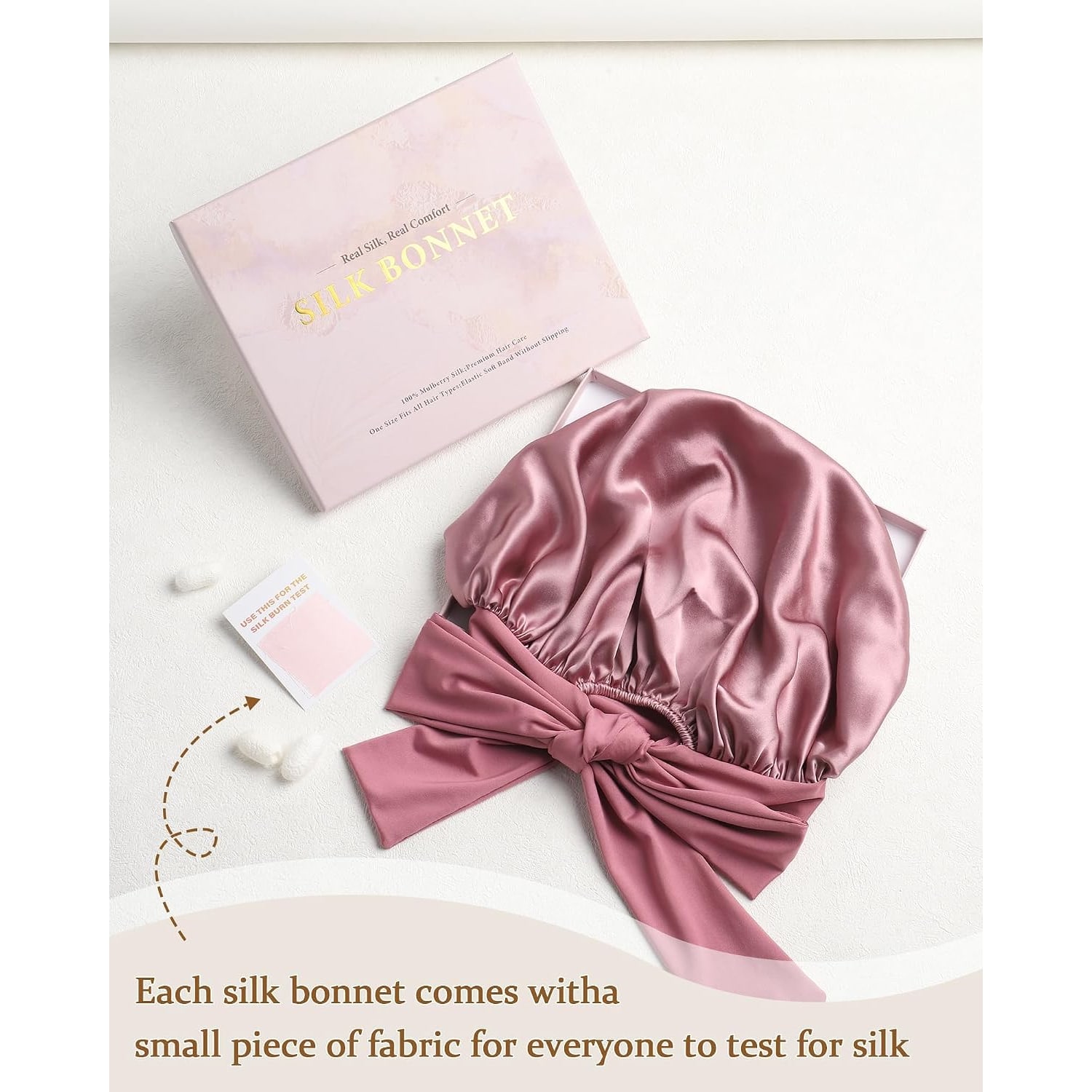 Rose Gold 19 Momme Mulberry Silk Bonnet with Tie Band