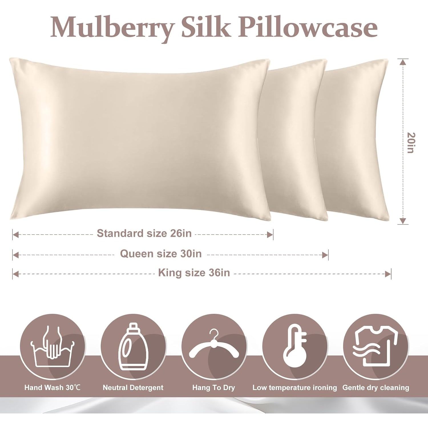 Beige 19 Momme Silk Pillowcases, Standard, 2 Pack