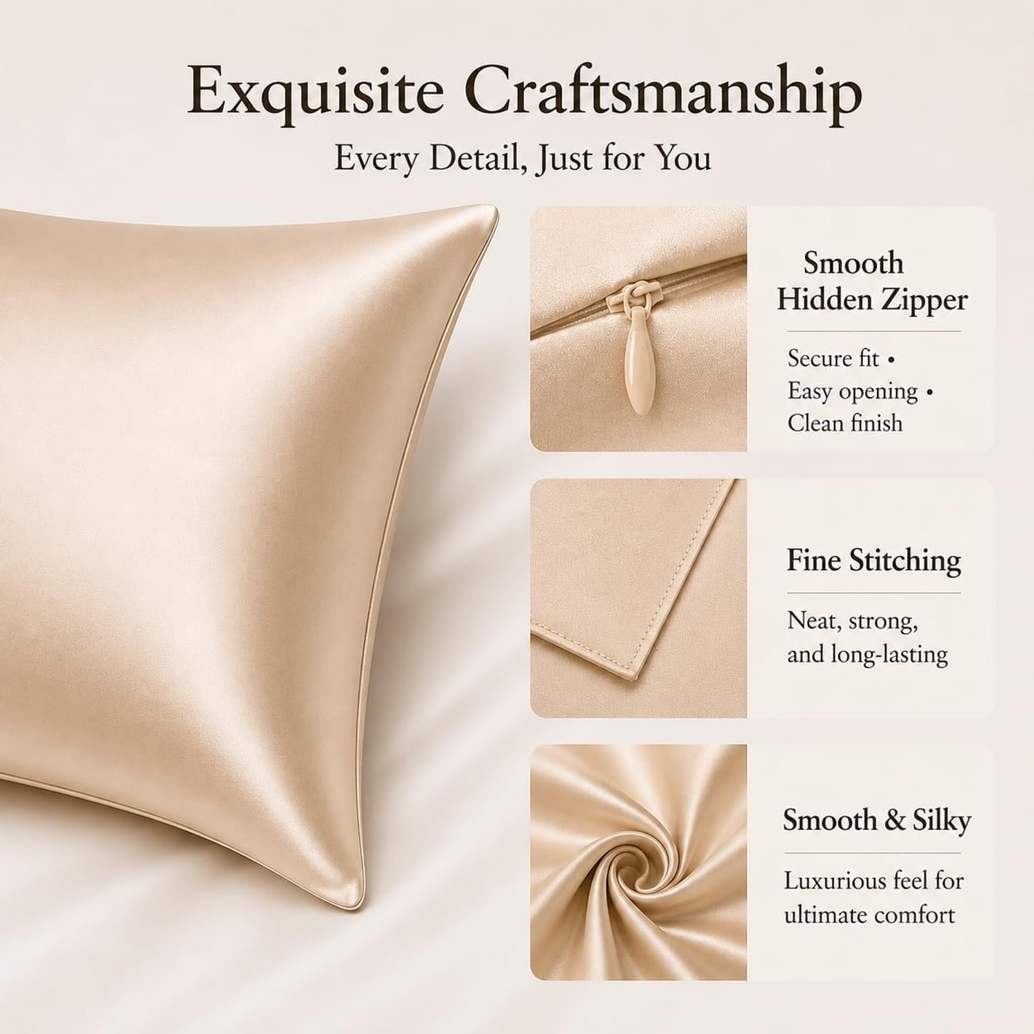 Beige 22 Momme Mulberry Silk Pillowcase, King