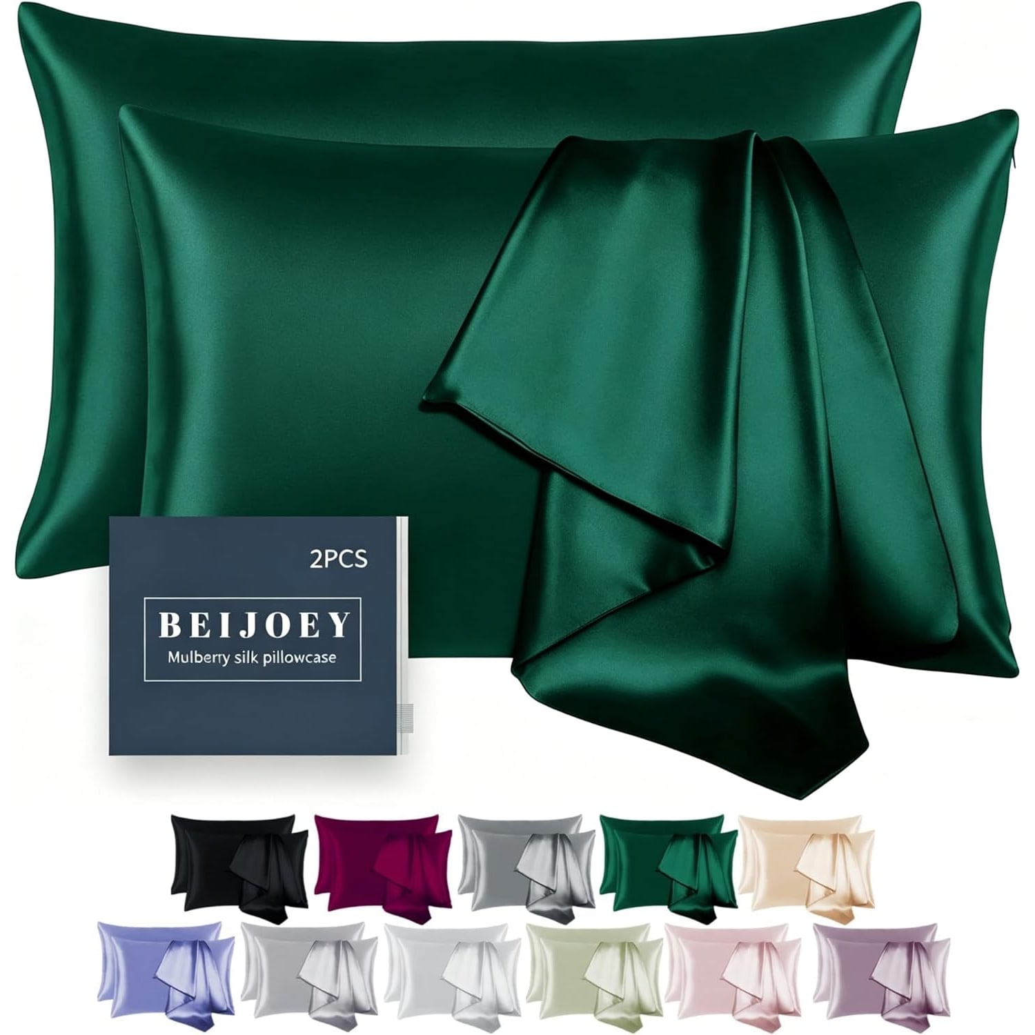 Dark Green 19 Momme Silk Pillowcases, 2 Pack, Standard