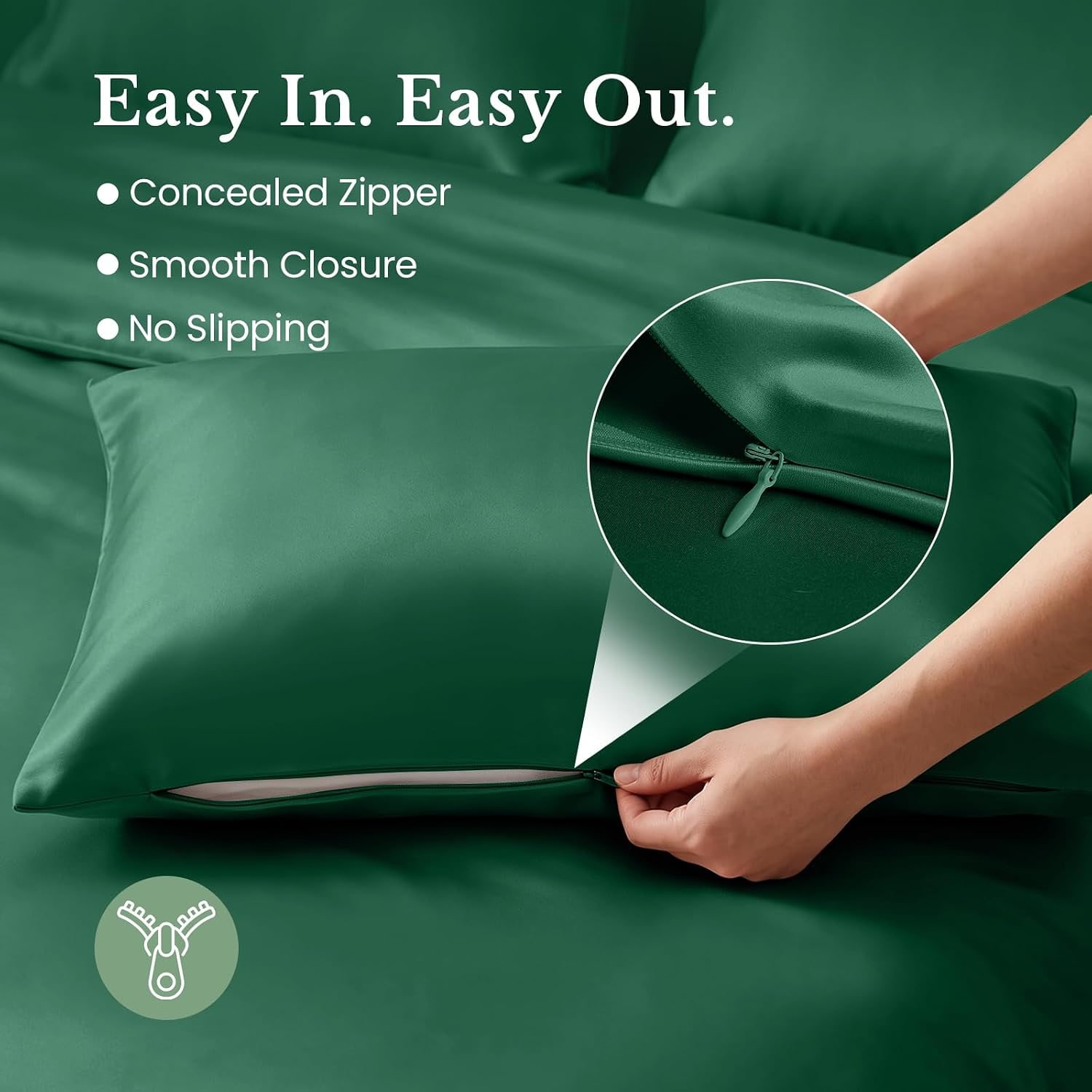 Emerald Green 19 Momme Mulberry Silk Pillowcase, Queen