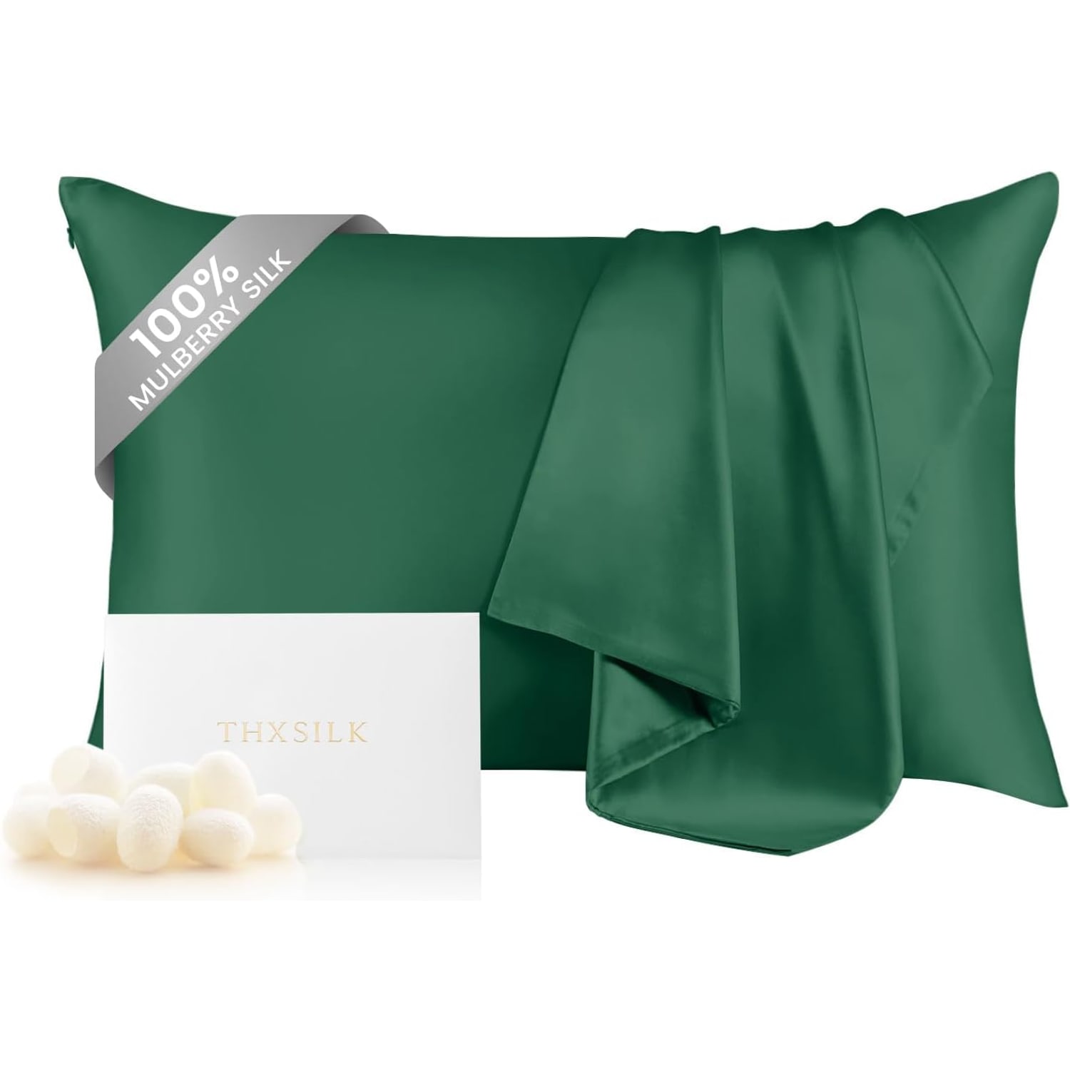 Emerald Green 19 Momme Mulberry Silk Pillowcase, Queen
