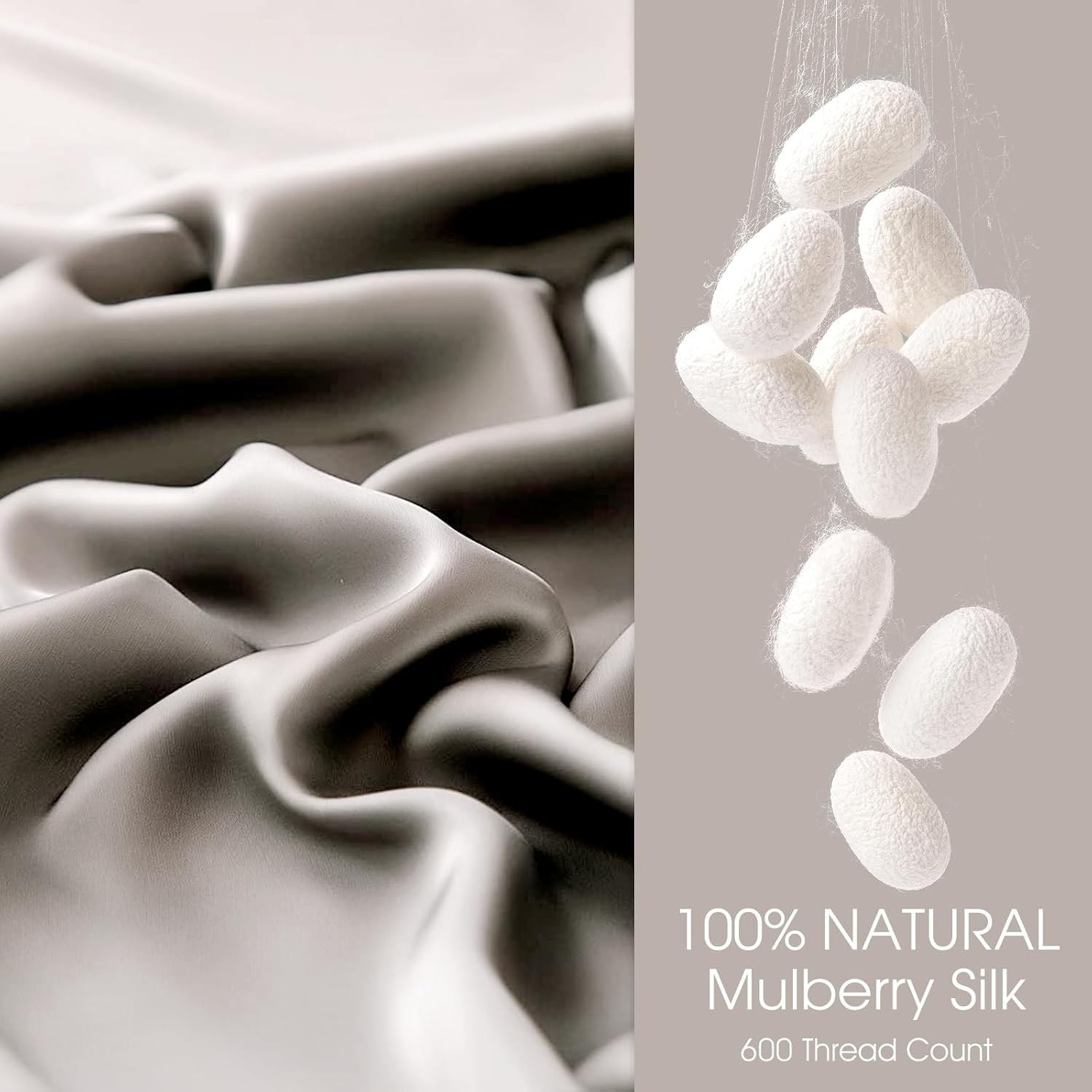 Grey 19 Momme Mulberry Silk Pillowcases, Queen, Pack of 2