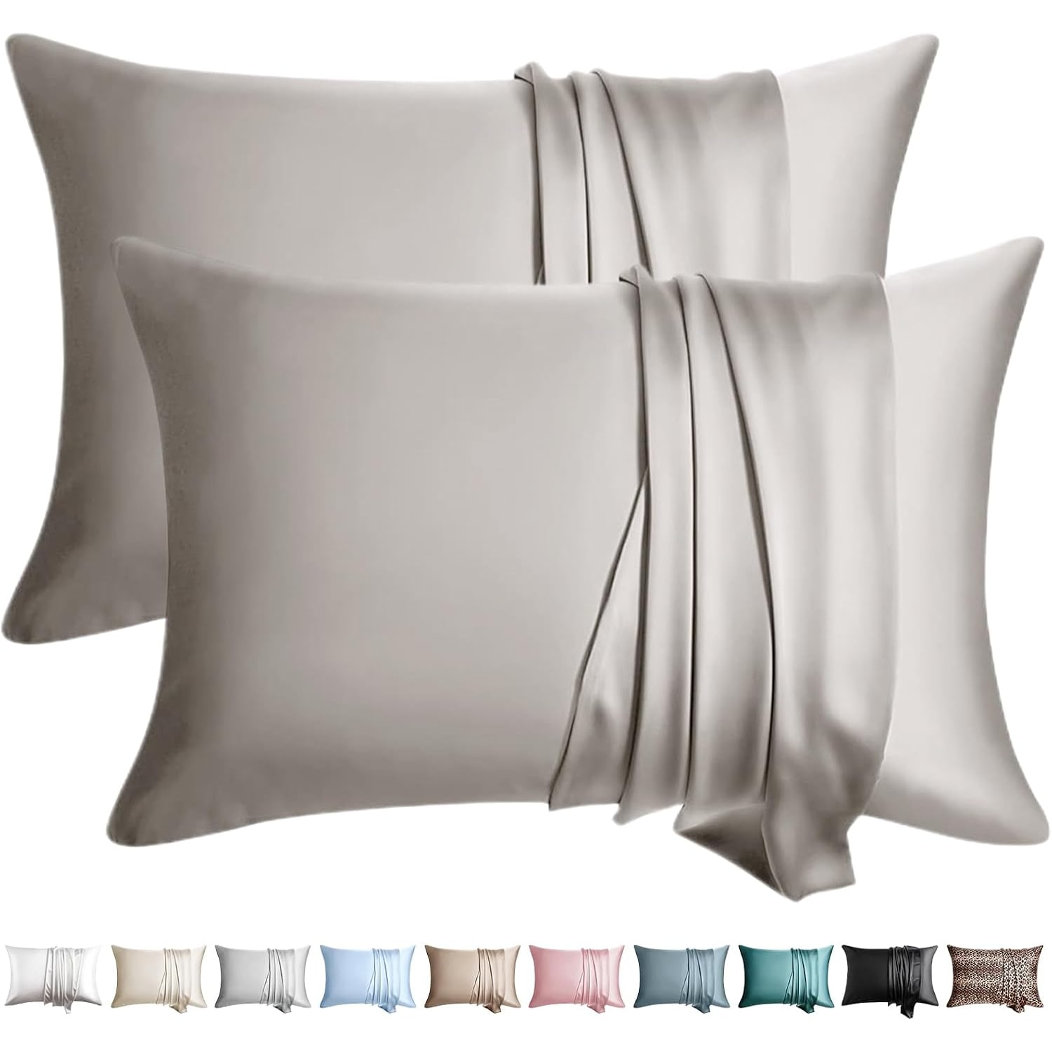 Grey 19 Momme Mulberry Silk Pillowcases, Queen, Pack of 2