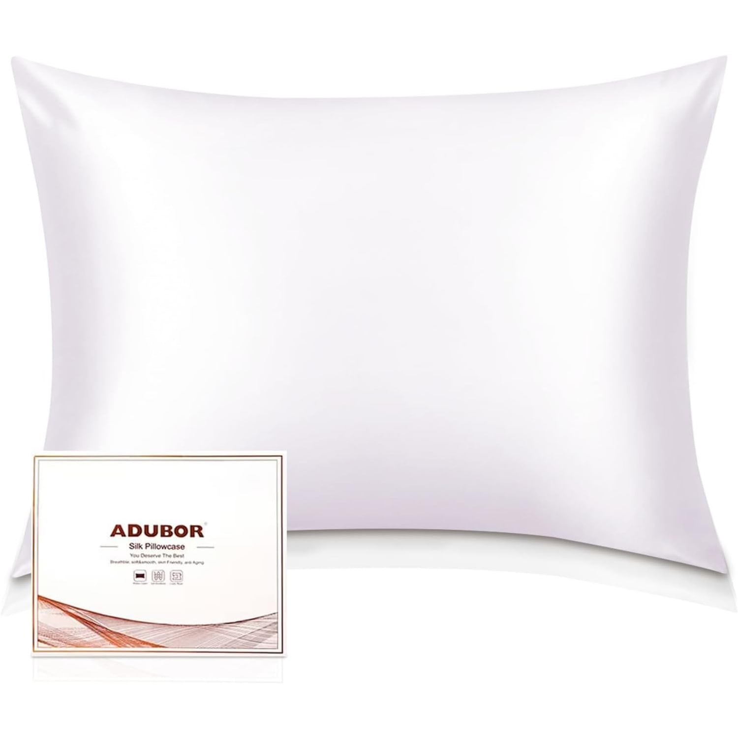 White 22 Momme Mulberry Silk Pillowcases, Standard, 2 Pack