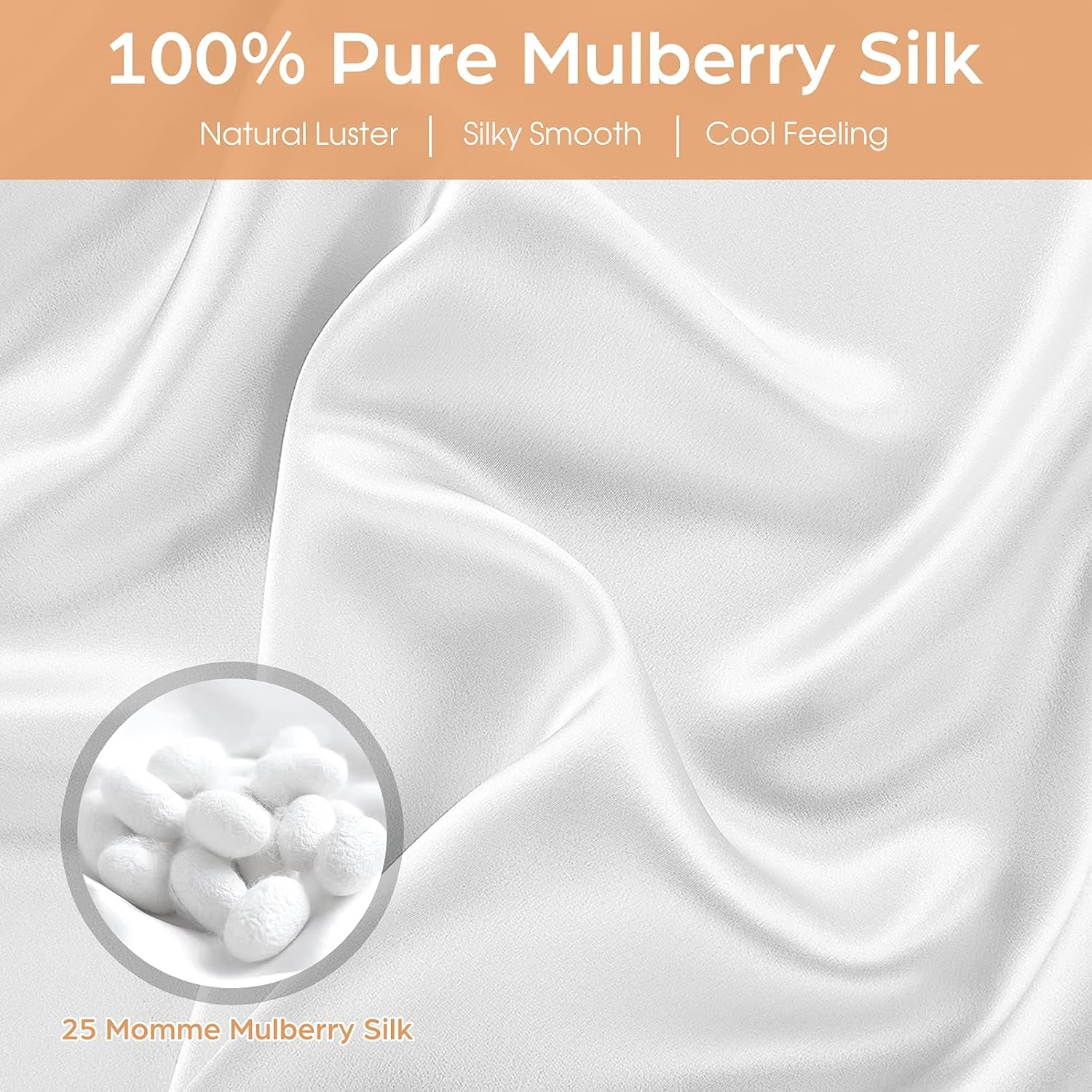White 25 Momme Mulberry Silk Pillowcases, Standard, 2 Pack