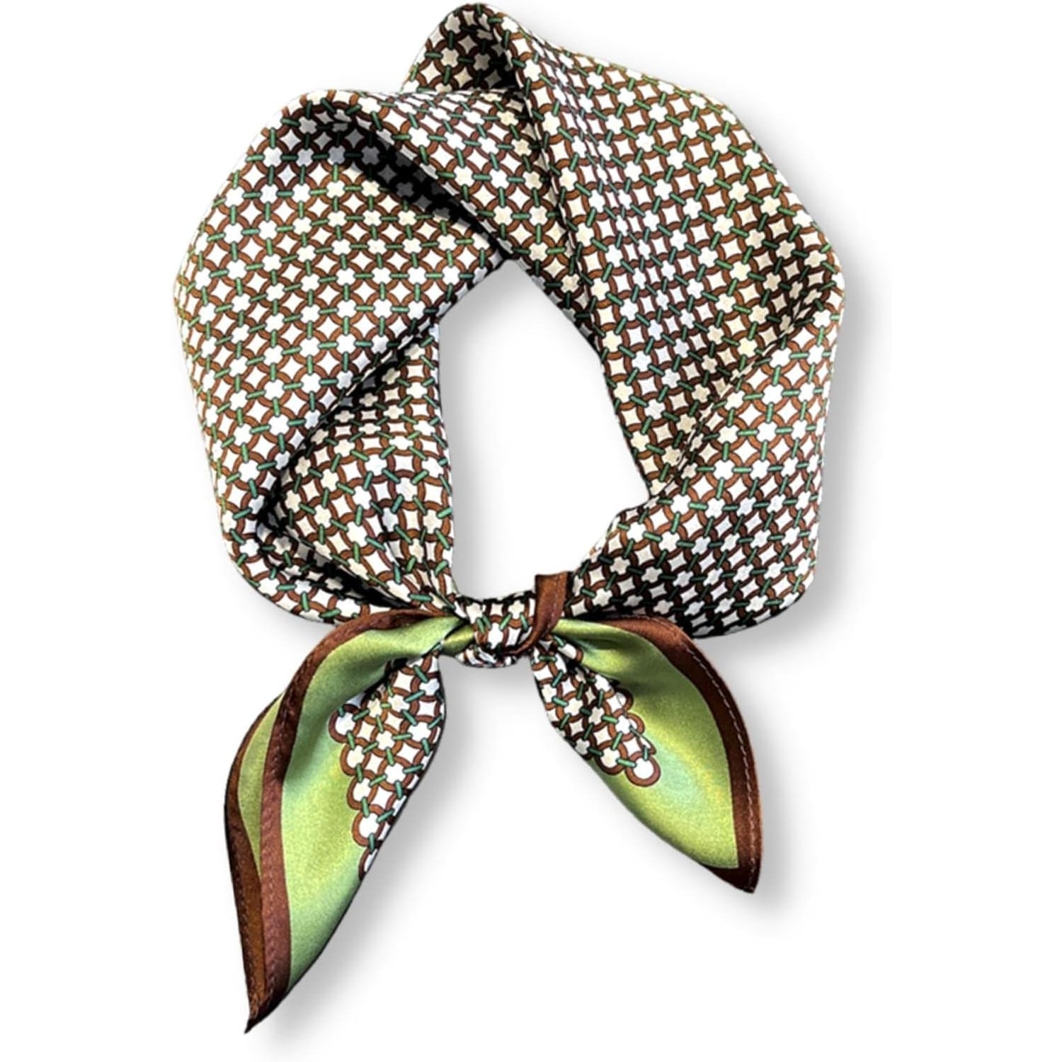 Dotted Mulberry Silk Neck Scarf 21 Inch, Black and Cream with Olive Border