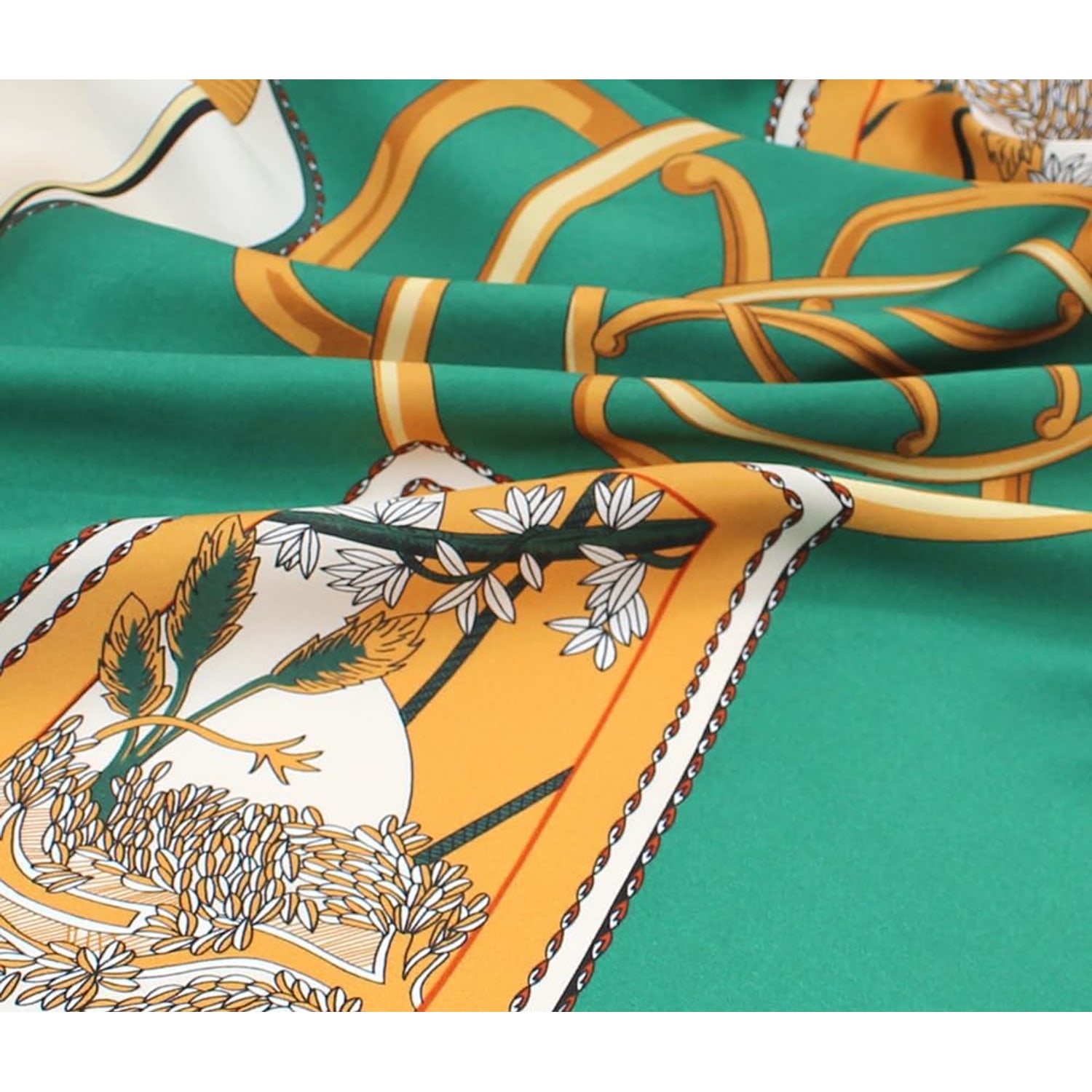 Green and Beige Silk Square Scarf 35 Inch