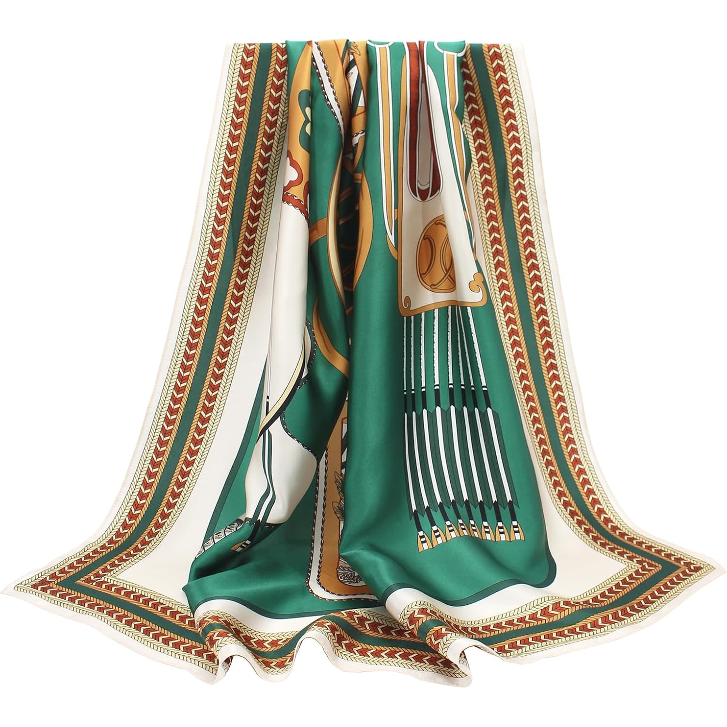 Green and Beige Silk Square Scarf 35 Inch