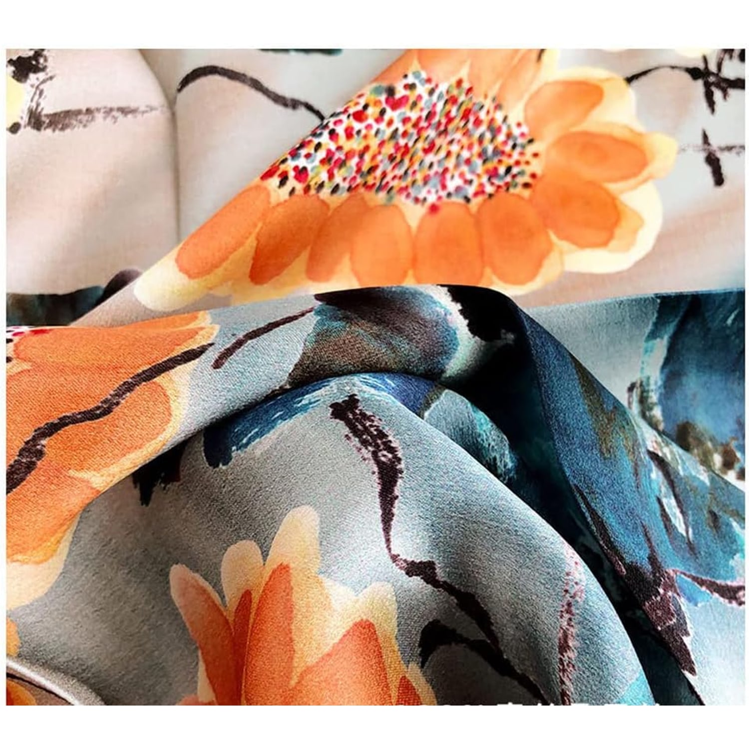 Lotus Pond Print Silk Neck Scarf 21 Inch
