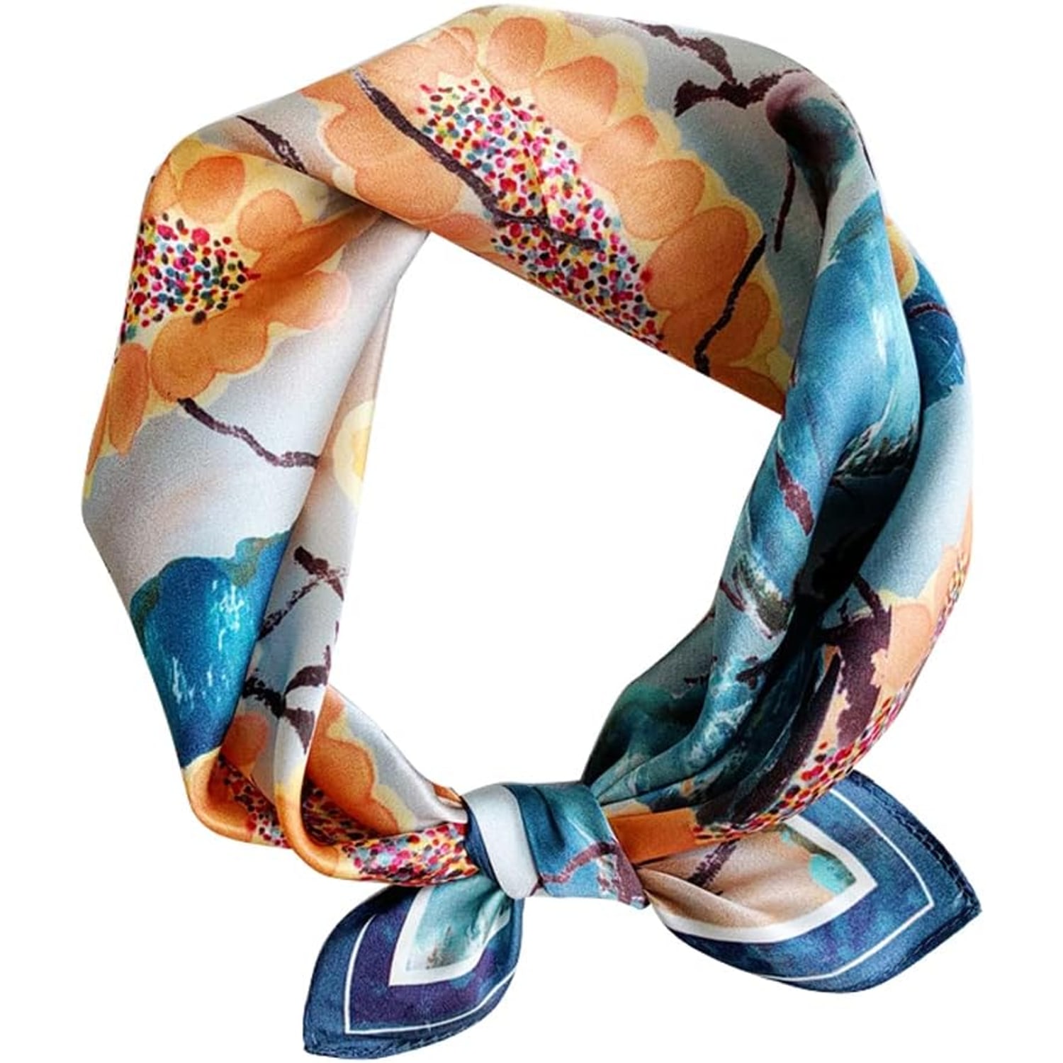 Lotus Pond Print Silk Neck Scarf 21 Inch