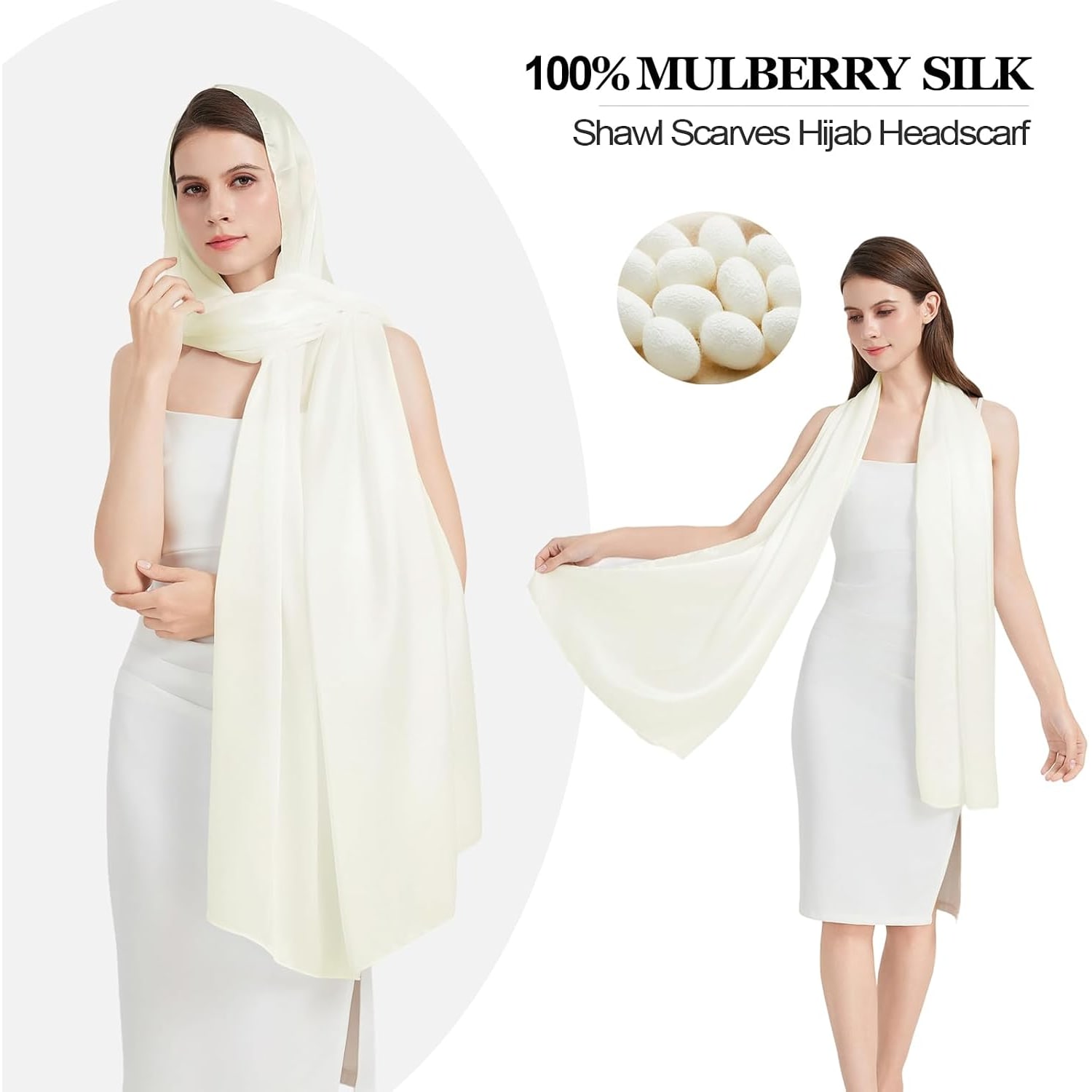 Off White Long Mulberry Silk Scarf