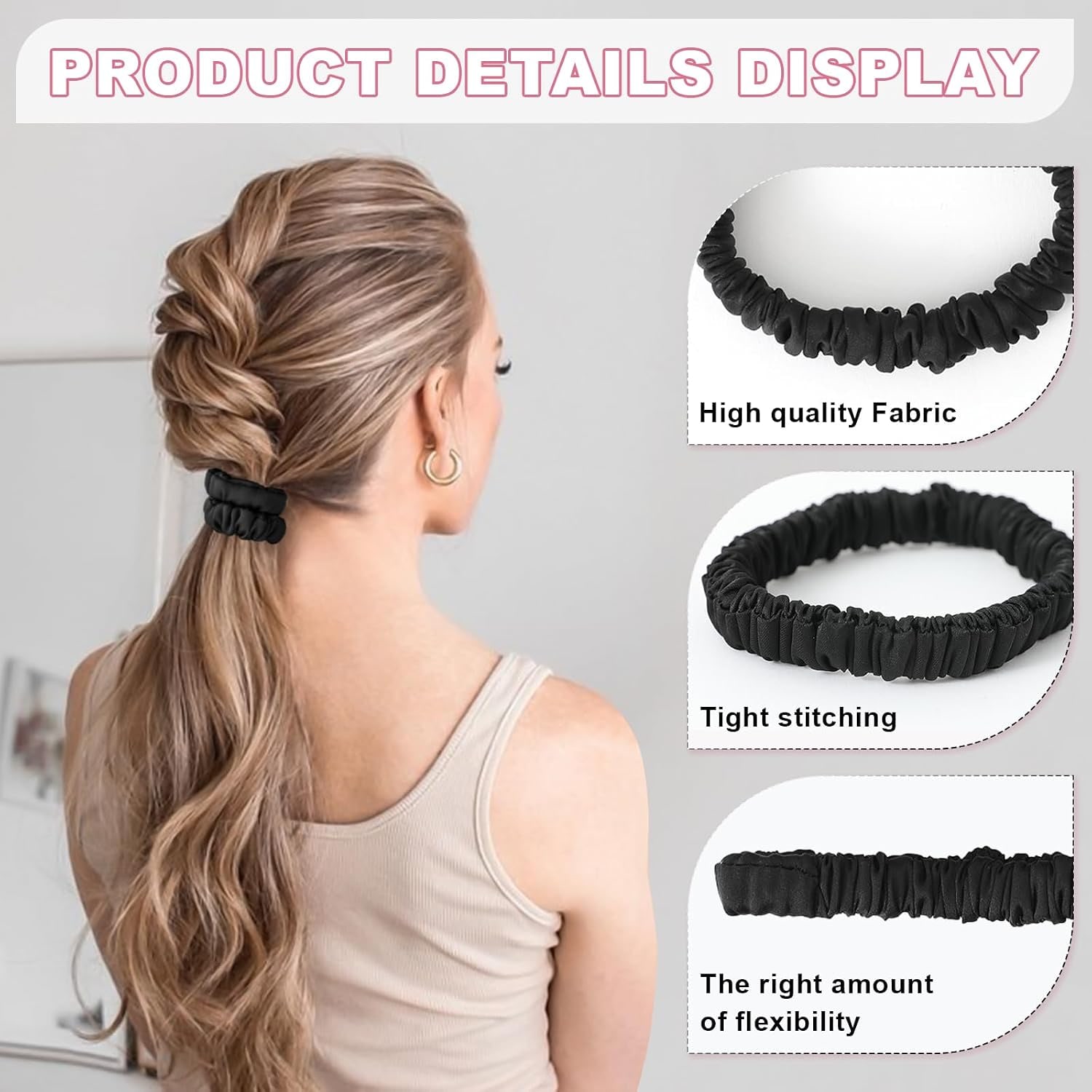 Black Mulberry Silk Hair Ties 6 Pack