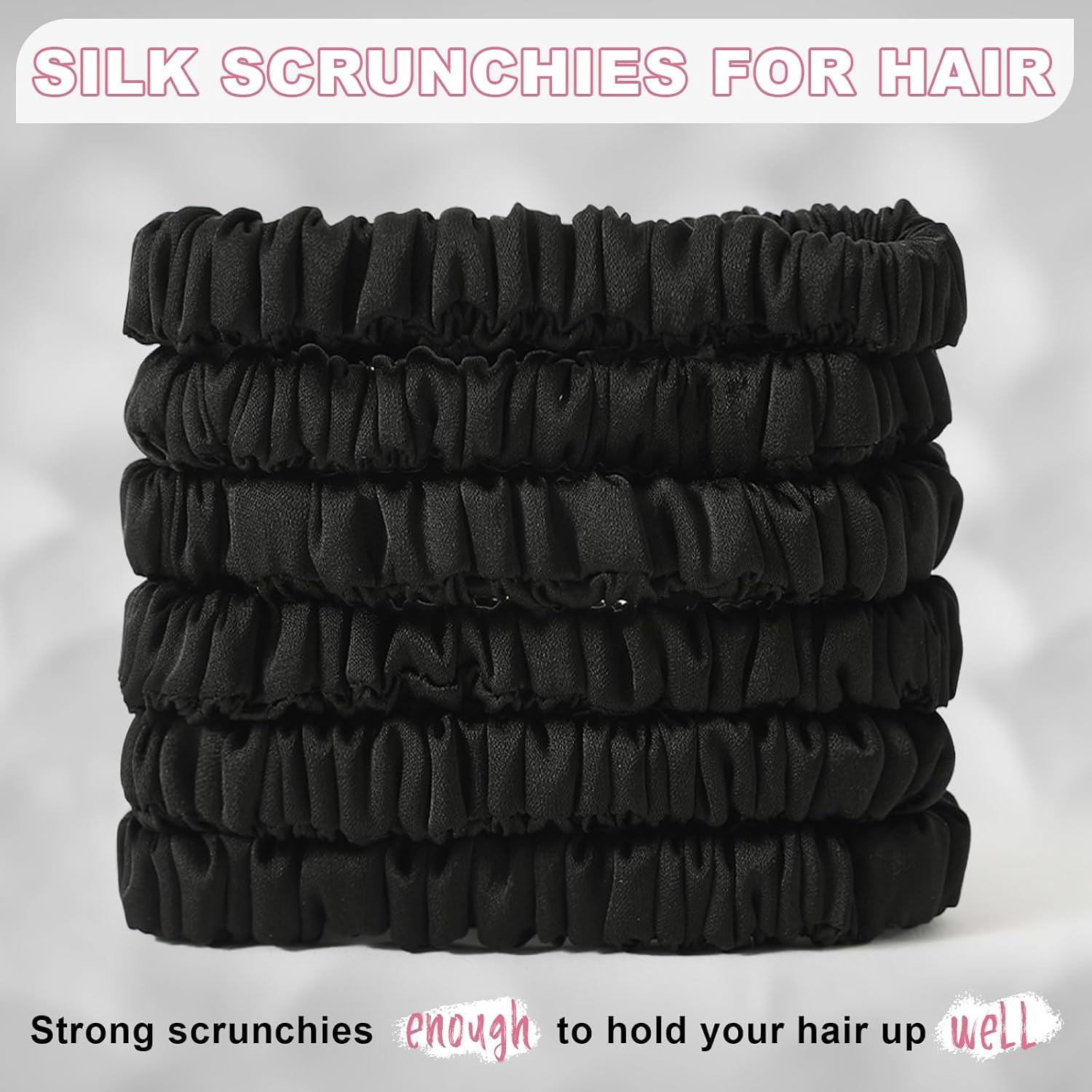 Black Mulberry Silk Hair Ties 6 Pack